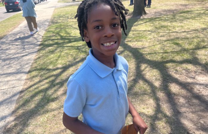  Smiling student at egg hunt 